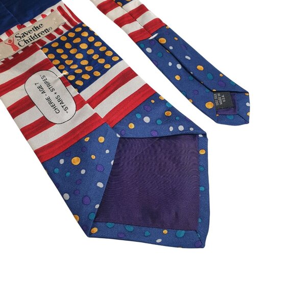 Save The Children Patriotic Neck Tie With Stars Stripes Design Cherie Vintage - Picture 6 of 6